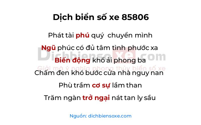 Dịch thơ biển số 85806