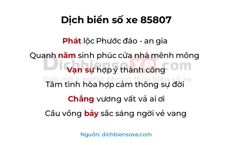 Dịch thơ biển số 85807