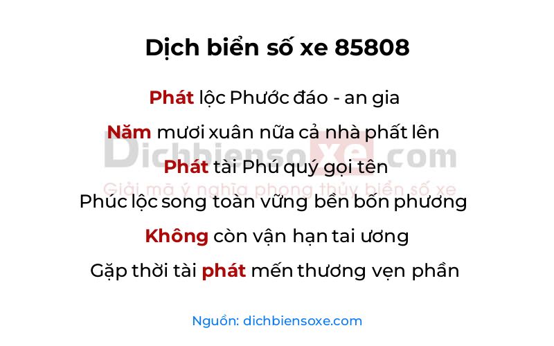 Dịch thơ biển số 85808