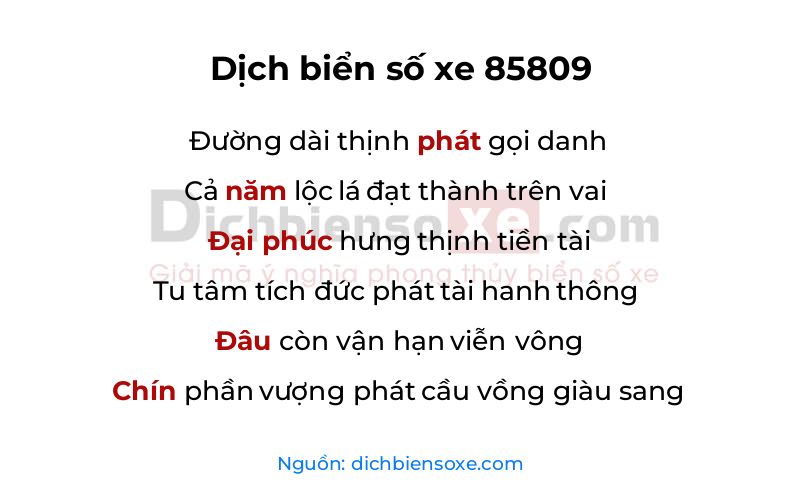 Dịch thơ biển số 85809