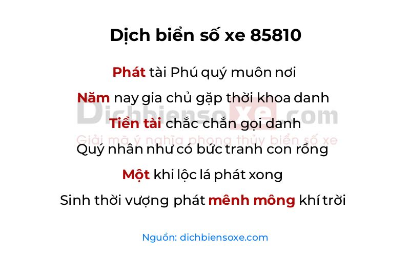 Dịch thơ biển số 85810