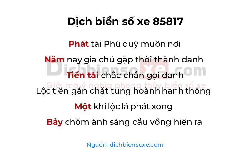 Dịch thơ biển số 85817