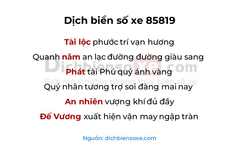 Dịch thơ biển số 85819