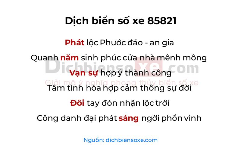 Dịch thơ biển số 85821