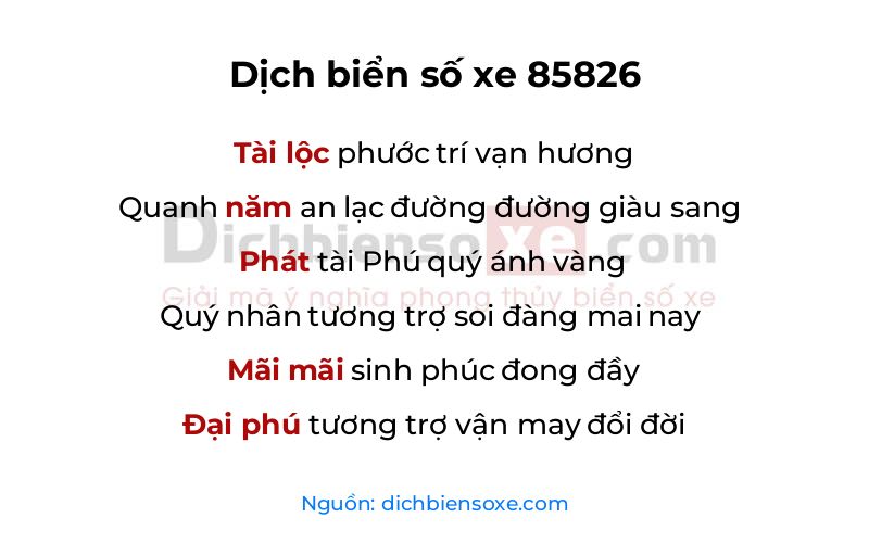 Dịch thơ biển số 85826