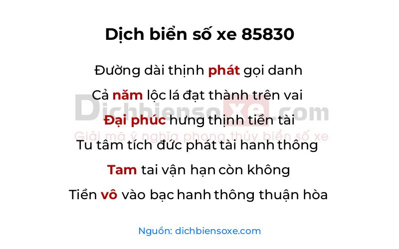 Dịch thơ biển số 85830
