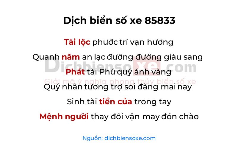 Dịch thơ biển số 85833