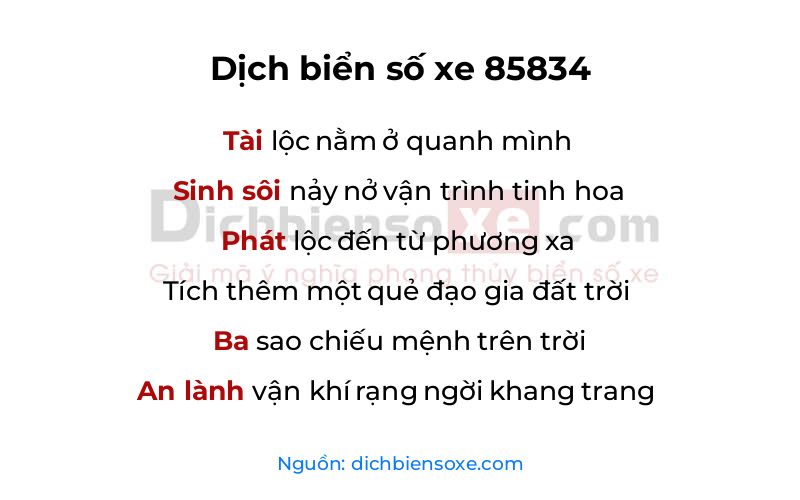 Dịch thơ biển số 85834