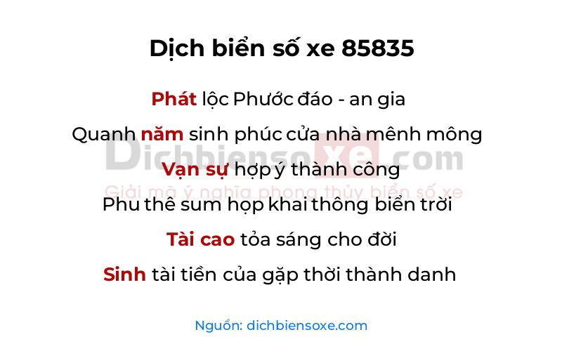 Dịch thơ biển số 85835