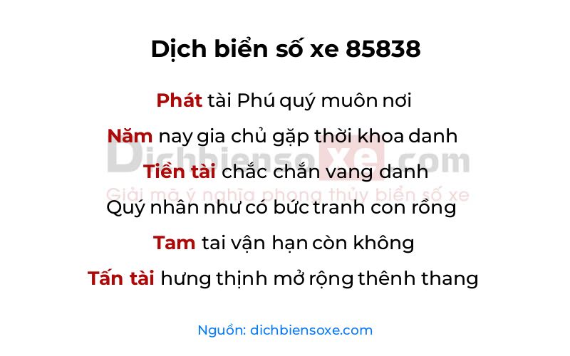 Dịch thơ biển số 85838