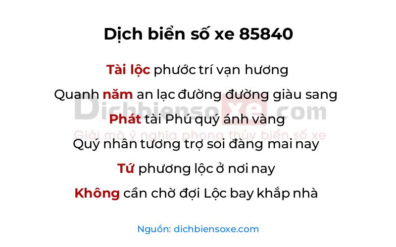 Dịch thơ biển số 85840