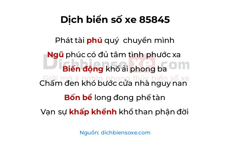 Dịch thơ biển số 85845