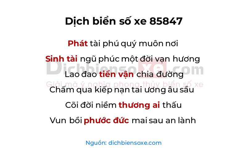 Dịch thơ biển số 85847