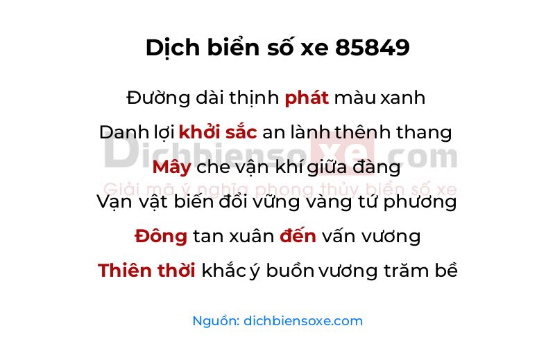 Dịch thơ biển số 85849