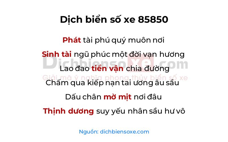Dịch thơ biển số 85850