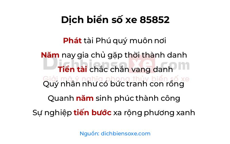 Dịch thơ biển số 85852
