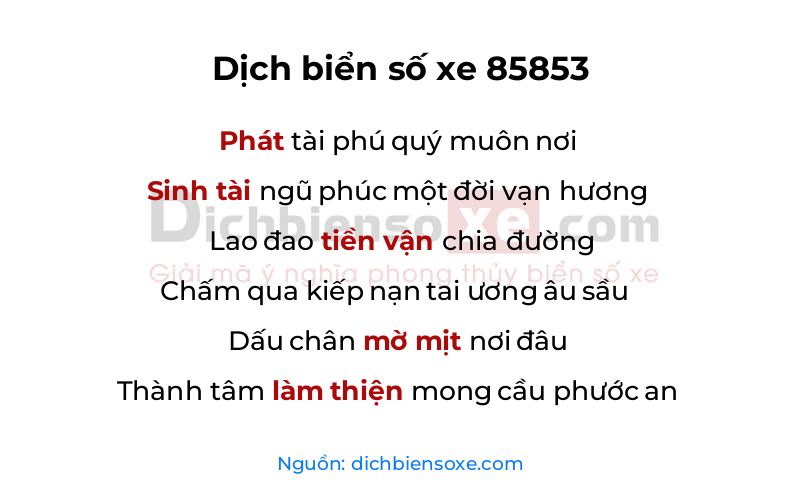 Dịch thơ biển số 85853