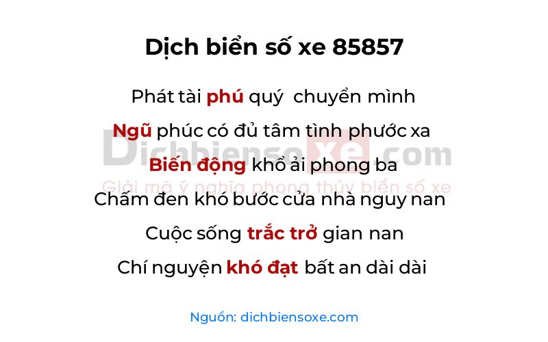 Dịch thơ biển số 85857