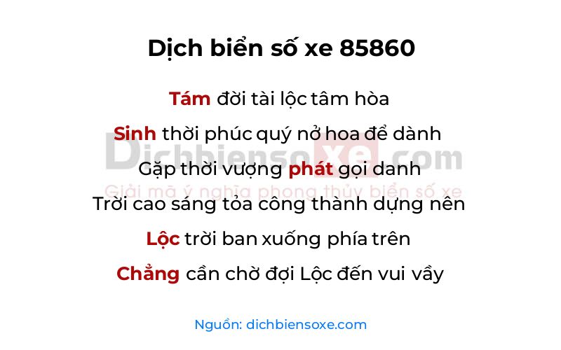 Dịch thơ biển số 85860