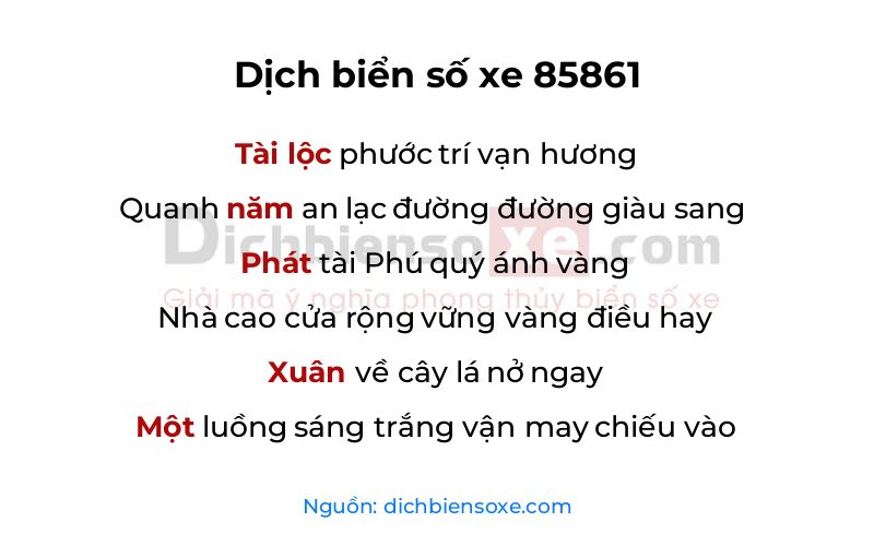 Dịch thơ biển số 85861