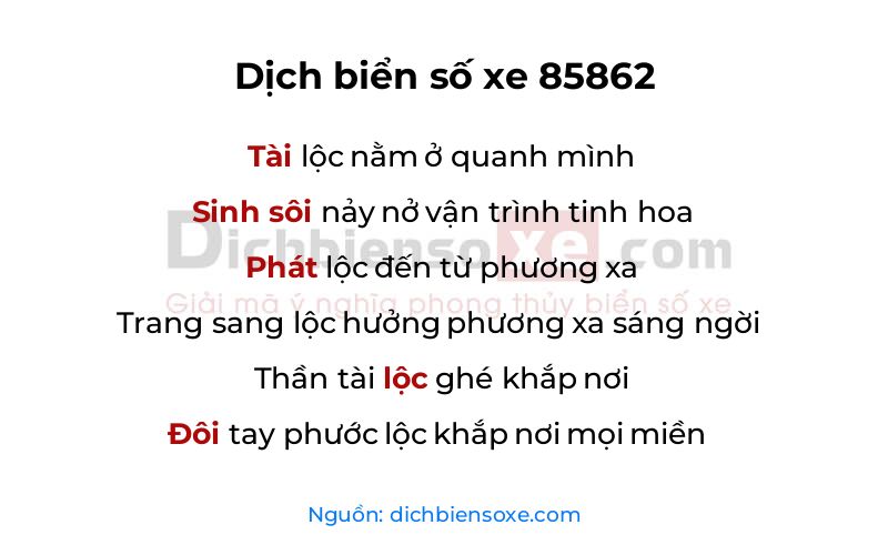 Dịch thơ biển số 85862