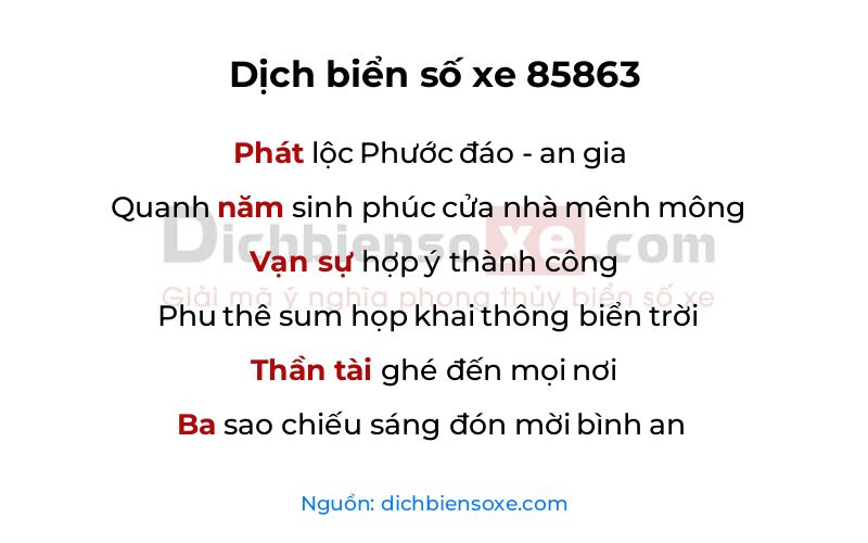 Dịch thơ biển số 85863