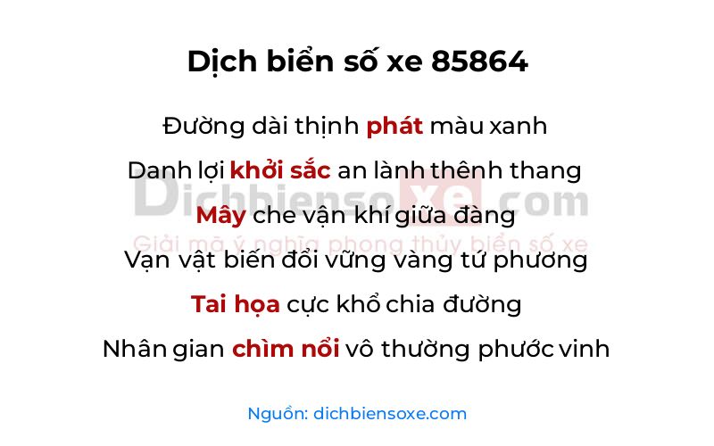 Dịch thơ biển số 85864