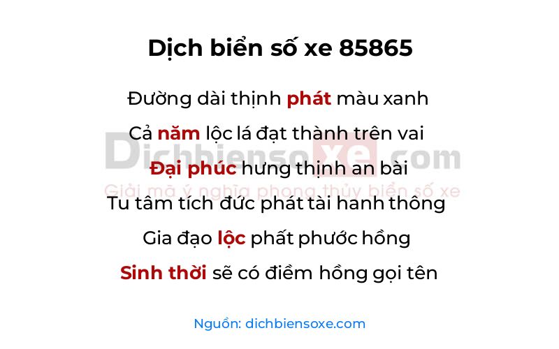 Dịch thơ biển số 85865