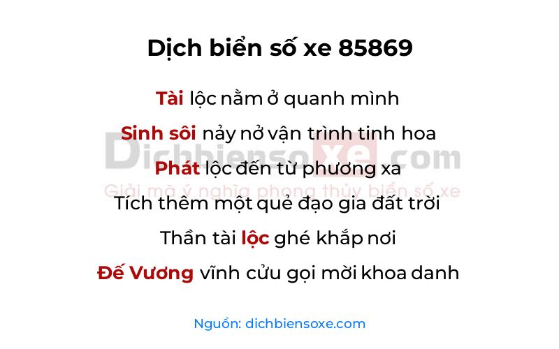 Dịch thơ biển số 85869