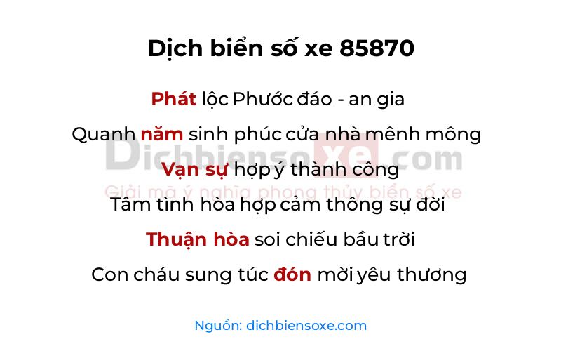 Dịch thơ biển số 85870