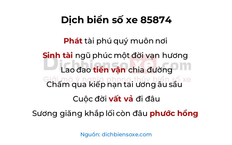 Dịch thơ biển số 85874