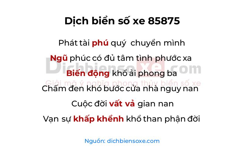 Dịch thơ biển số 85875