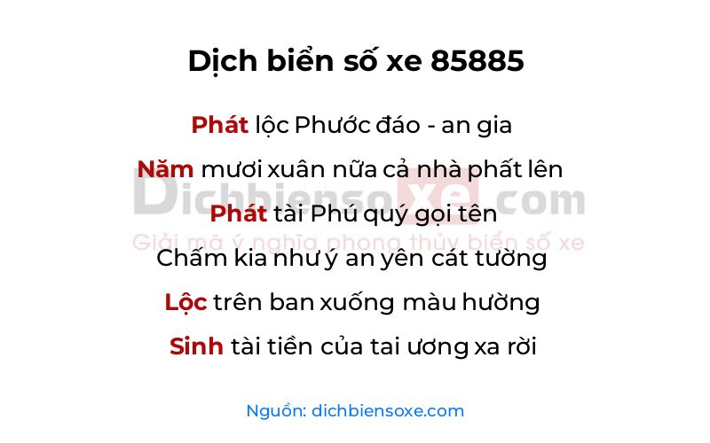 Dịch thơ biển số 85885