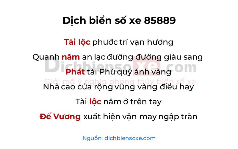 Dịch thơ biển số 85889