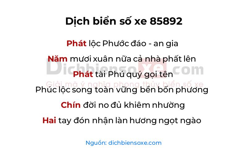 Dịch thơ biển số 85892