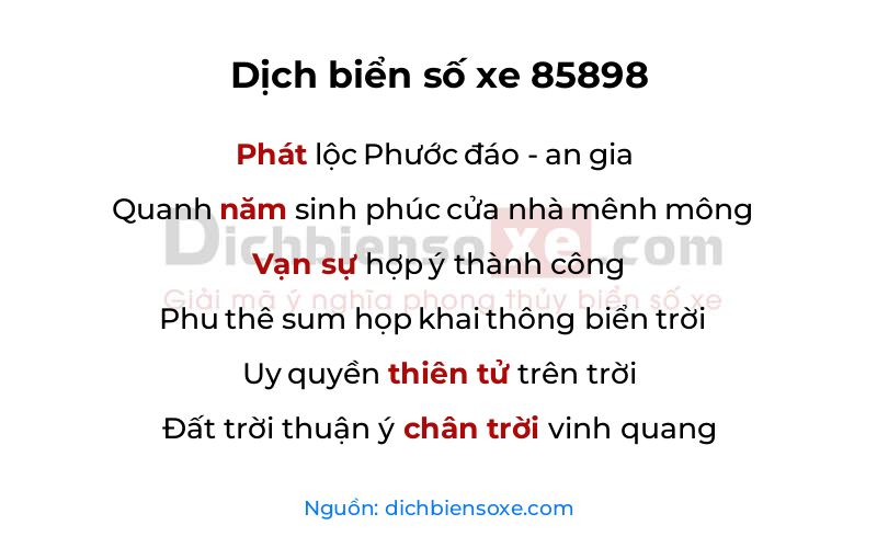 Dịch thơ biển số 85898