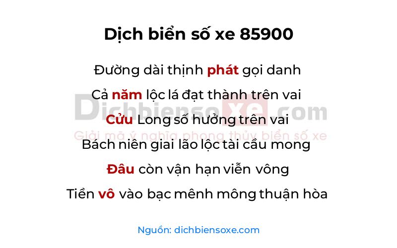 Dịch thơ biển số 85900