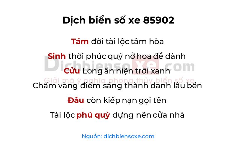 Dịch thơ biển số 85902