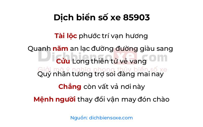 Dịch thơ biển số 85903