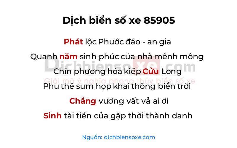 Dịch thơ biển số 85905