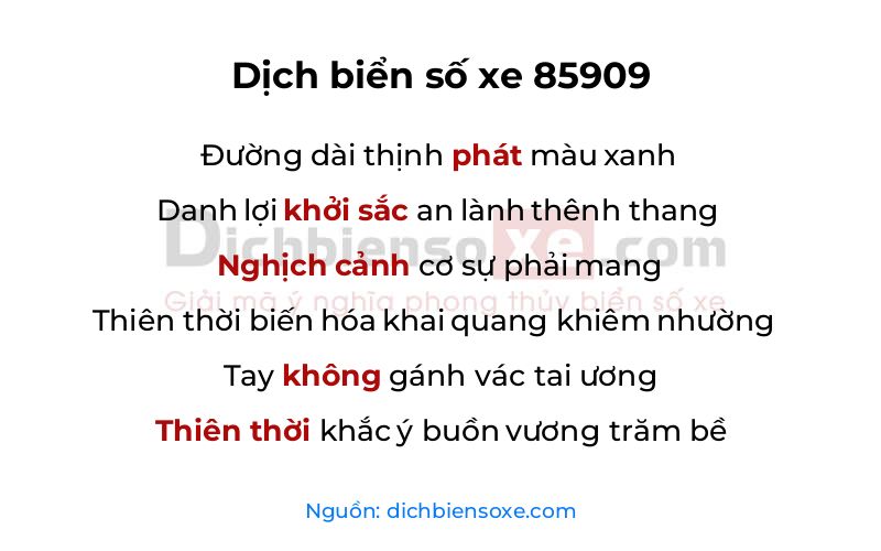 Dịch thơ biển số 85909