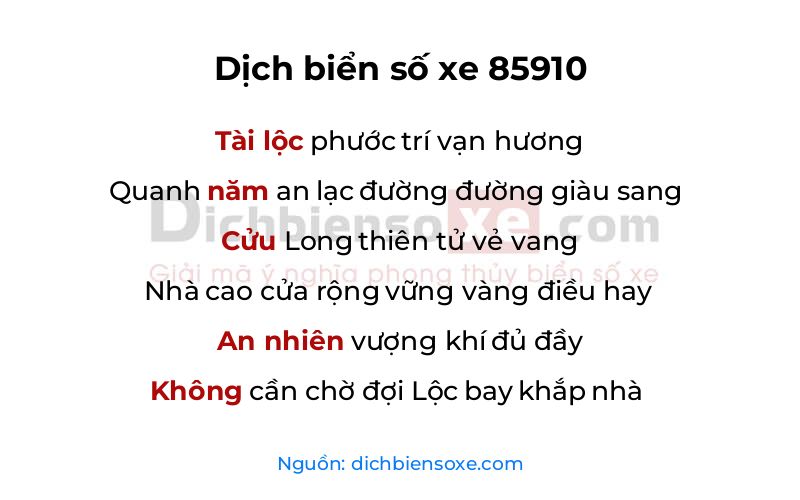 Dịch thơ biển số 85910