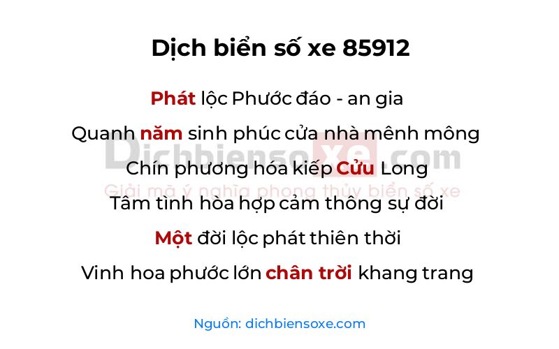 Dịch thơ biển số 85912