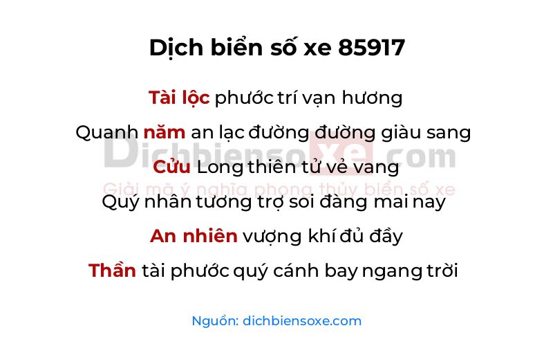 Dịch thơ biển số 85917