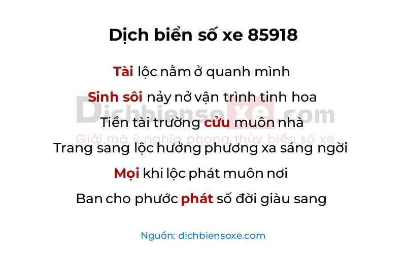 Dịch thơ biển số 85918