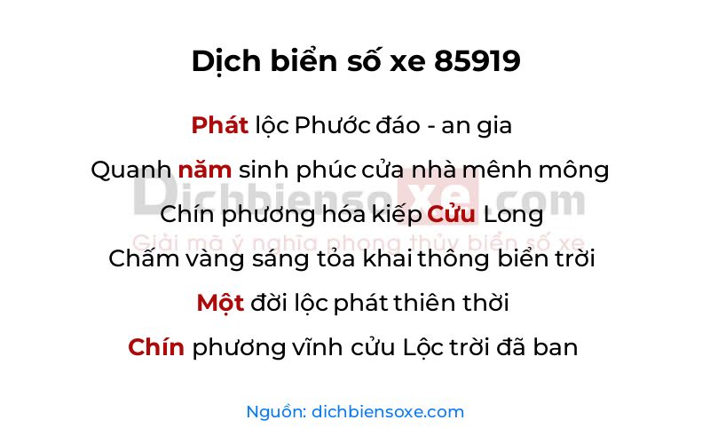 Dịch thơ biển số 85919