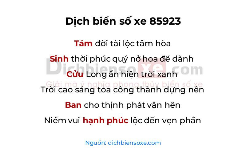 Dịch thơ biển số 85923