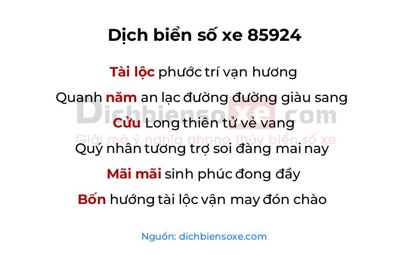 Dịch thơ biển số 85924
