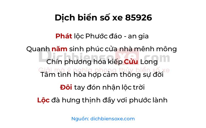 Dịch thơ biển số 85926