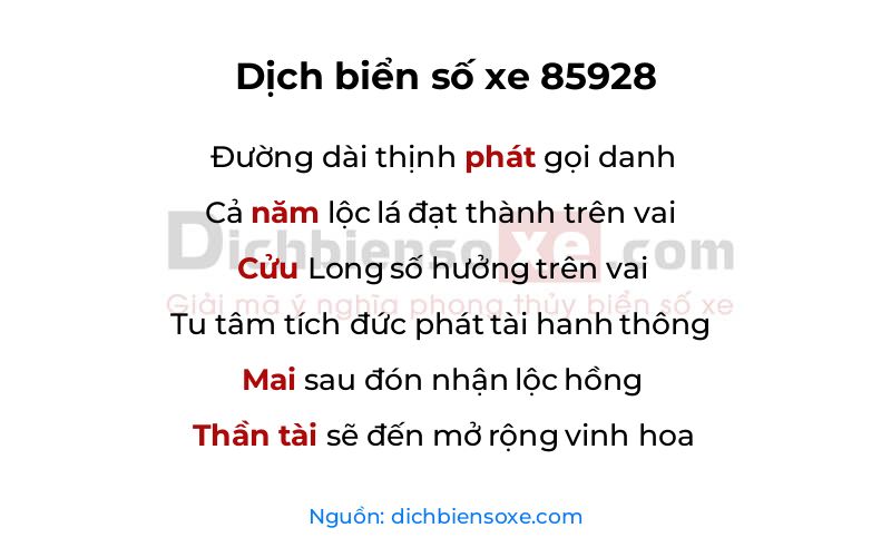 Dịch thơ biển số 85928